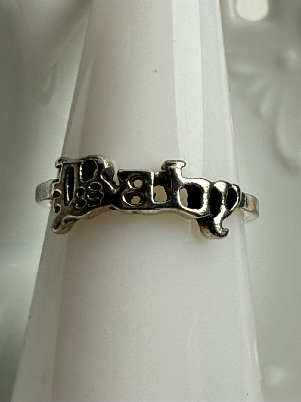Y2K 'Baby' Script Ring - Silver Tone size 7
